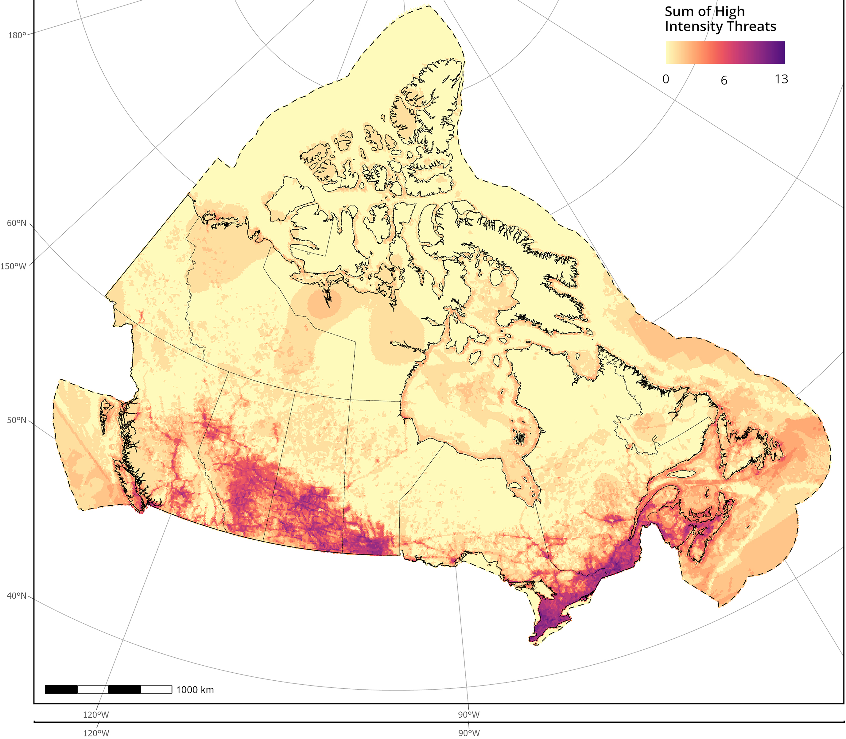 Threat intensity and richness for Canada